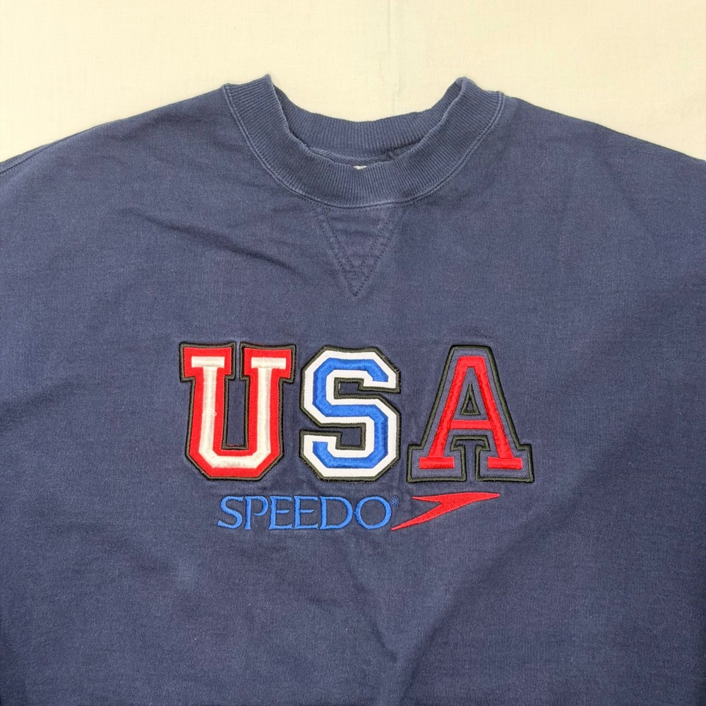 Vintage 90s Speedo USA Crewneck Sweatshirt XL Navy Embroidered - Picture 2 of 7